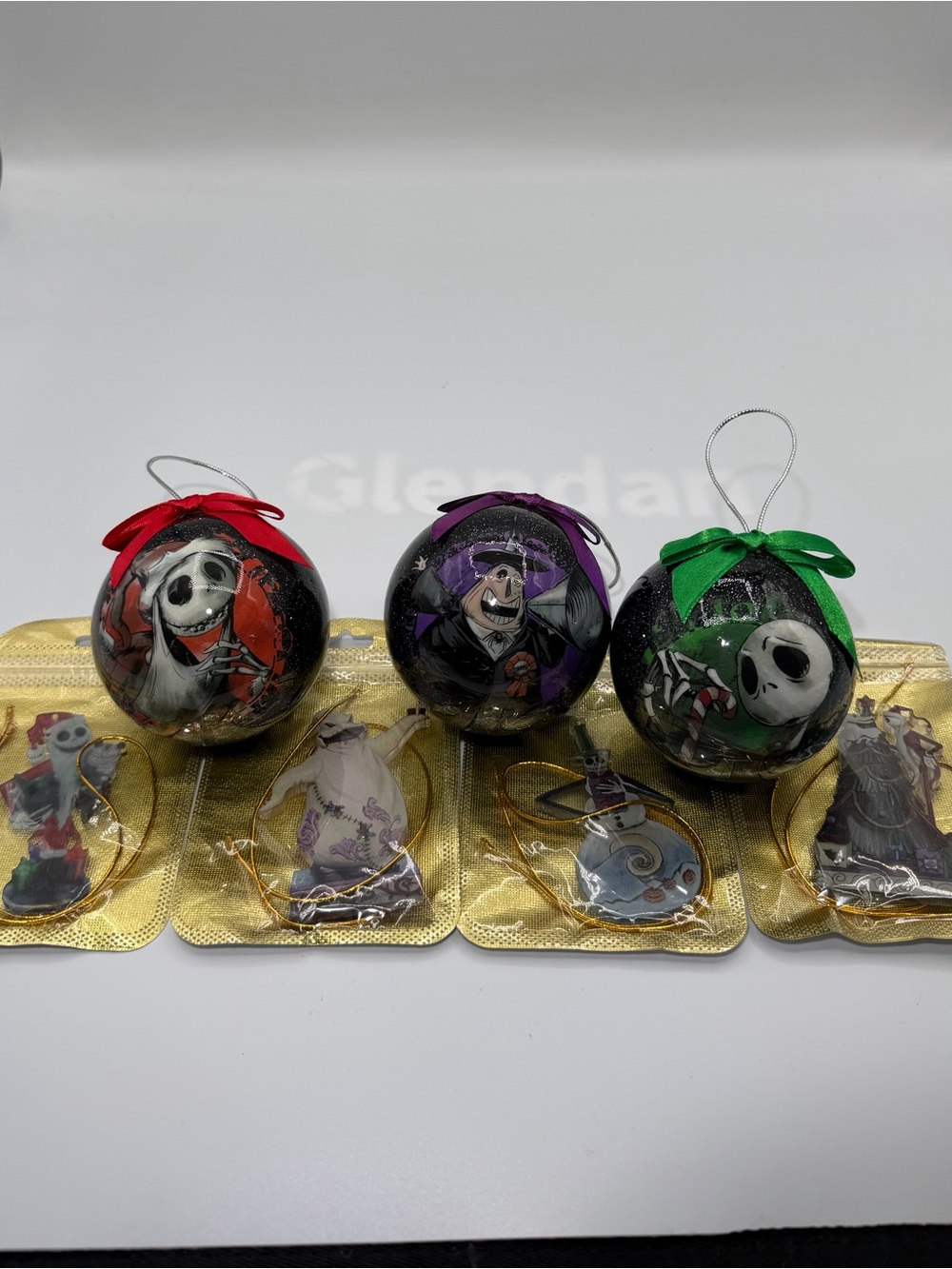 Spooky Trio Holiday Ornaments - Black with Red, Purple & Green Accents
